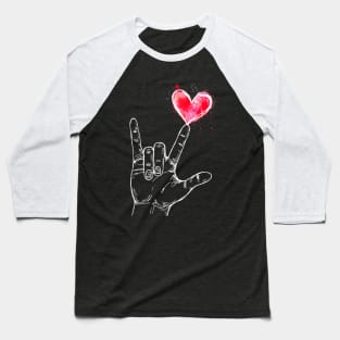 ASL I Love You Hand Sign Language Heart Valentines Day Baseball T-Shirt